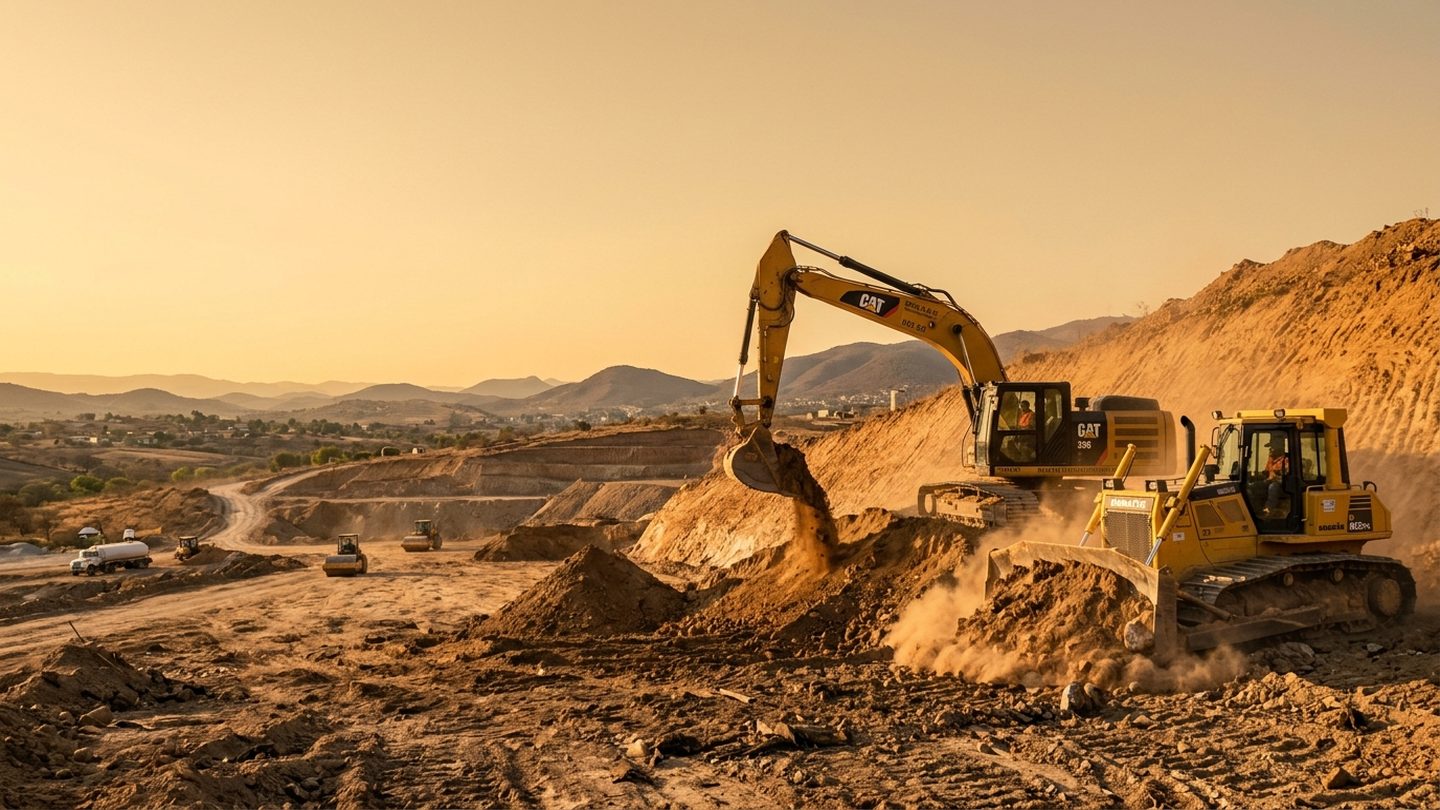 Frente de maquinaria en operación de obra civil en Michoacán — Constructora CG